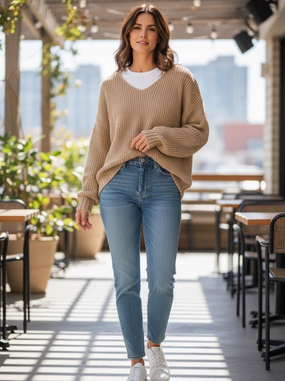 Oversized V neck Chunky Knit Sweater M
